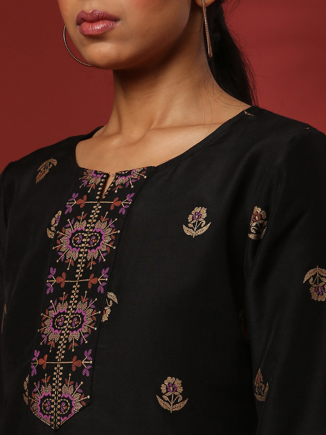 Printed straight kurta- black