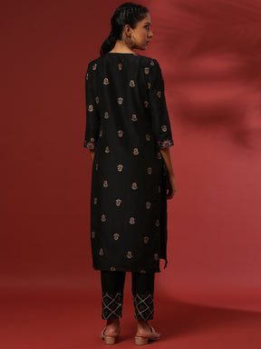 Printed straight kurta- black