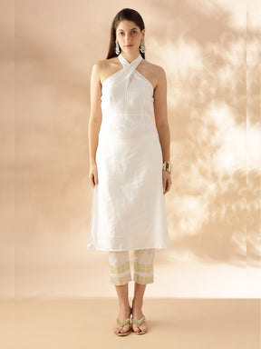 Halter Neck Straight Kurta - White