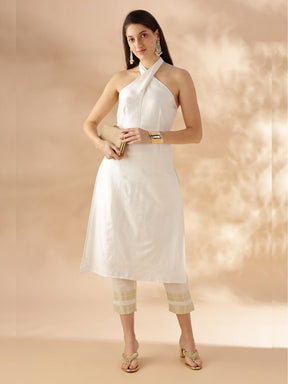 Halter Neck Straight Kurta - White