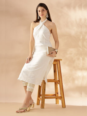 Halter Neck Straight Kurta - White