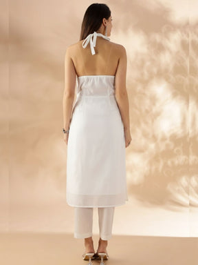 Halter Neck Straight Kurta - White
