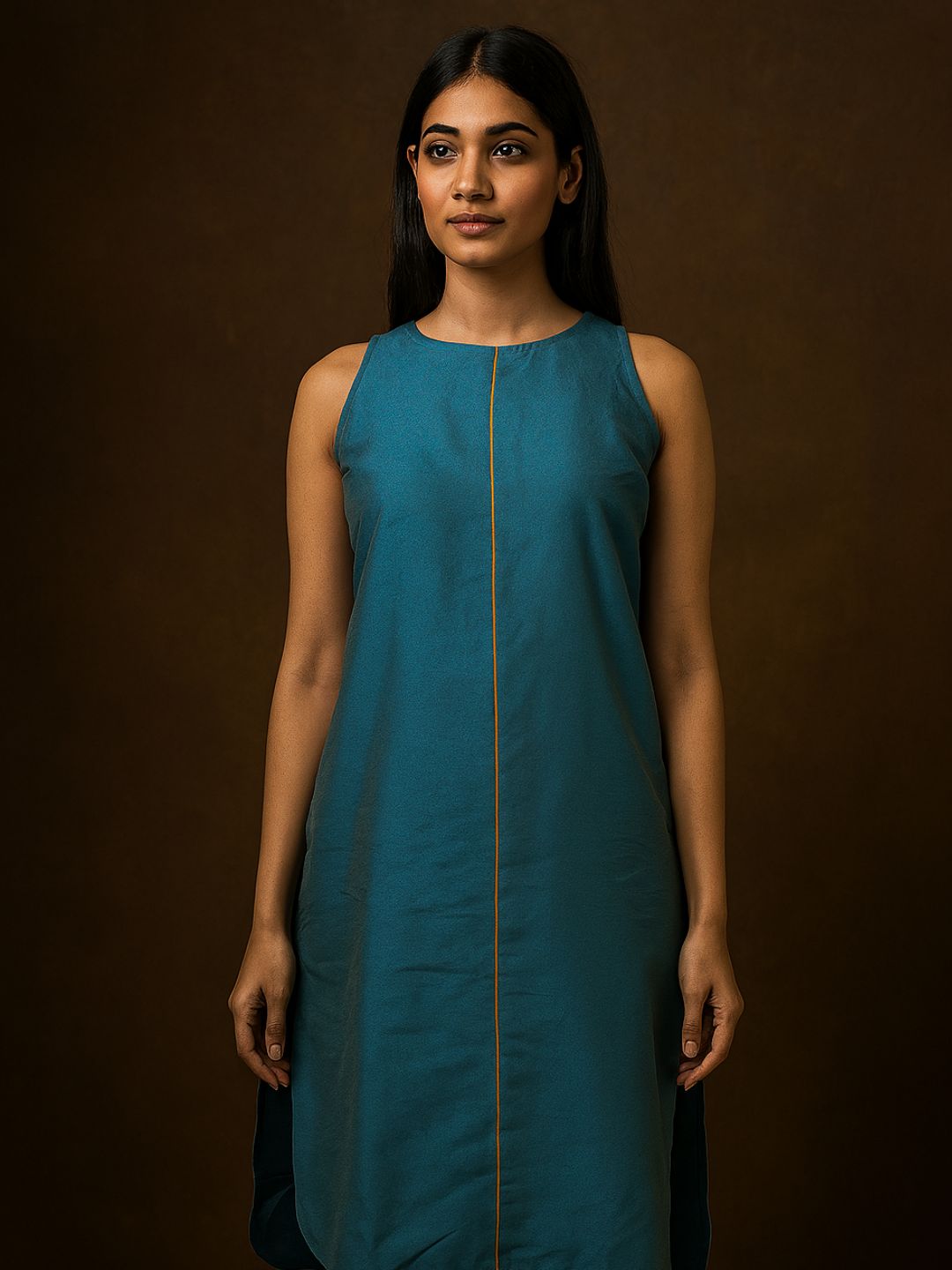 Peacock Blue High-low halter neck Kurta with contrast piping