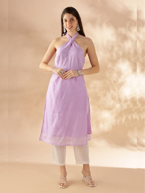 Halter Neck Straight Kurta - Lavender