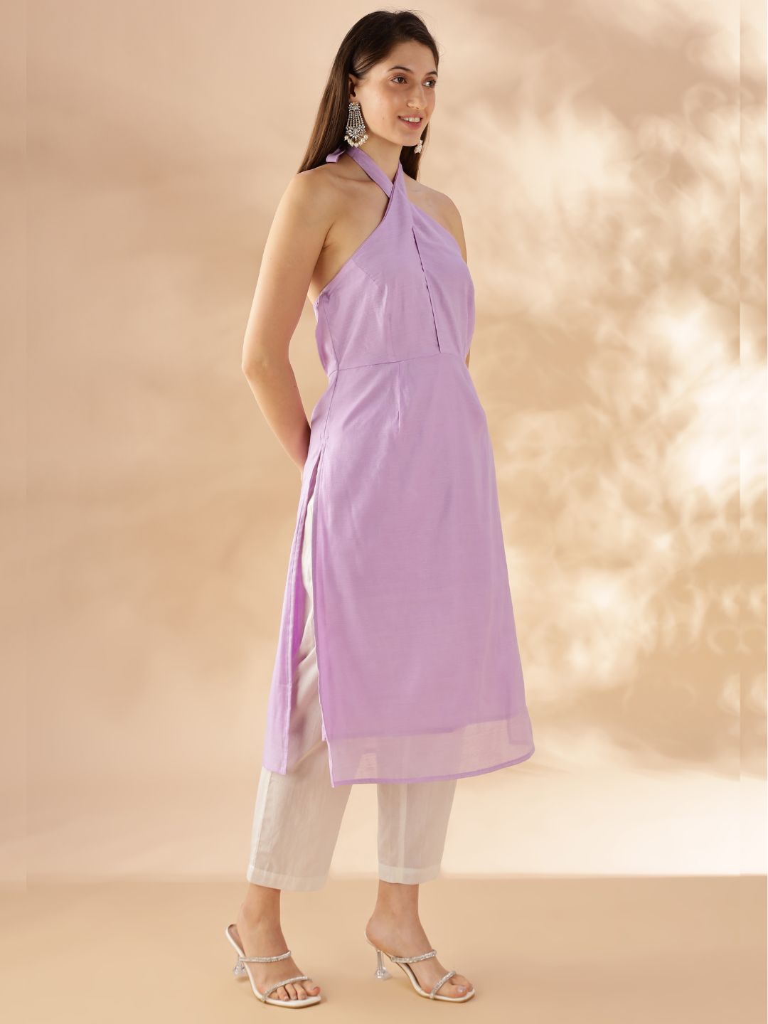 Halter Neck Straight Kurta - Lavender