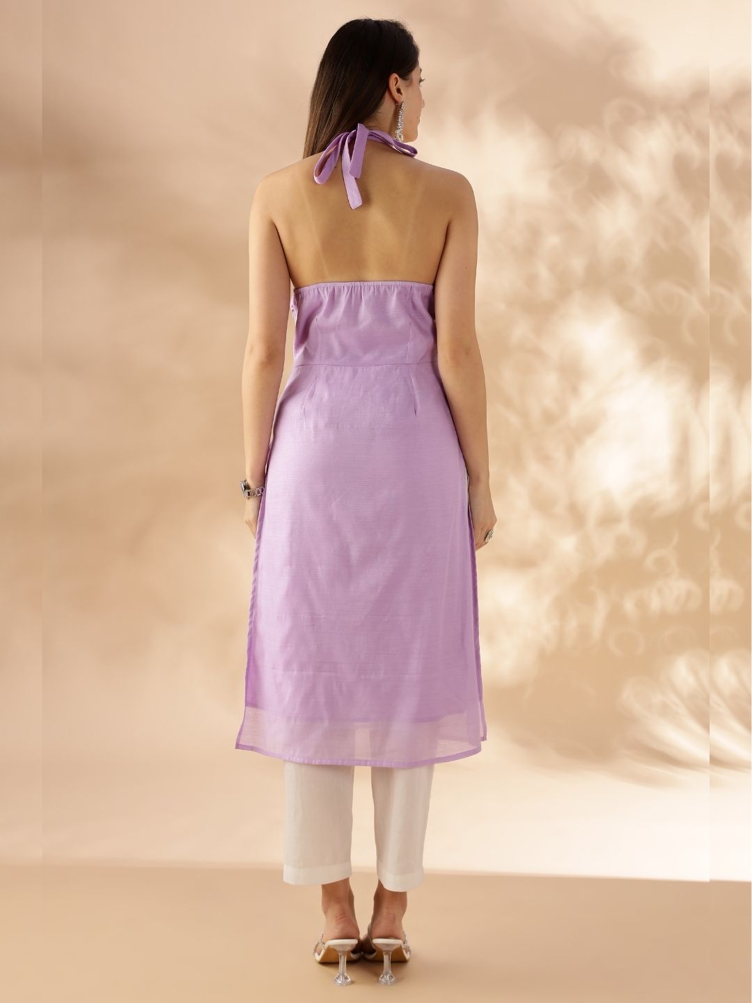 Halter Neck Straight Kurta - Lavender