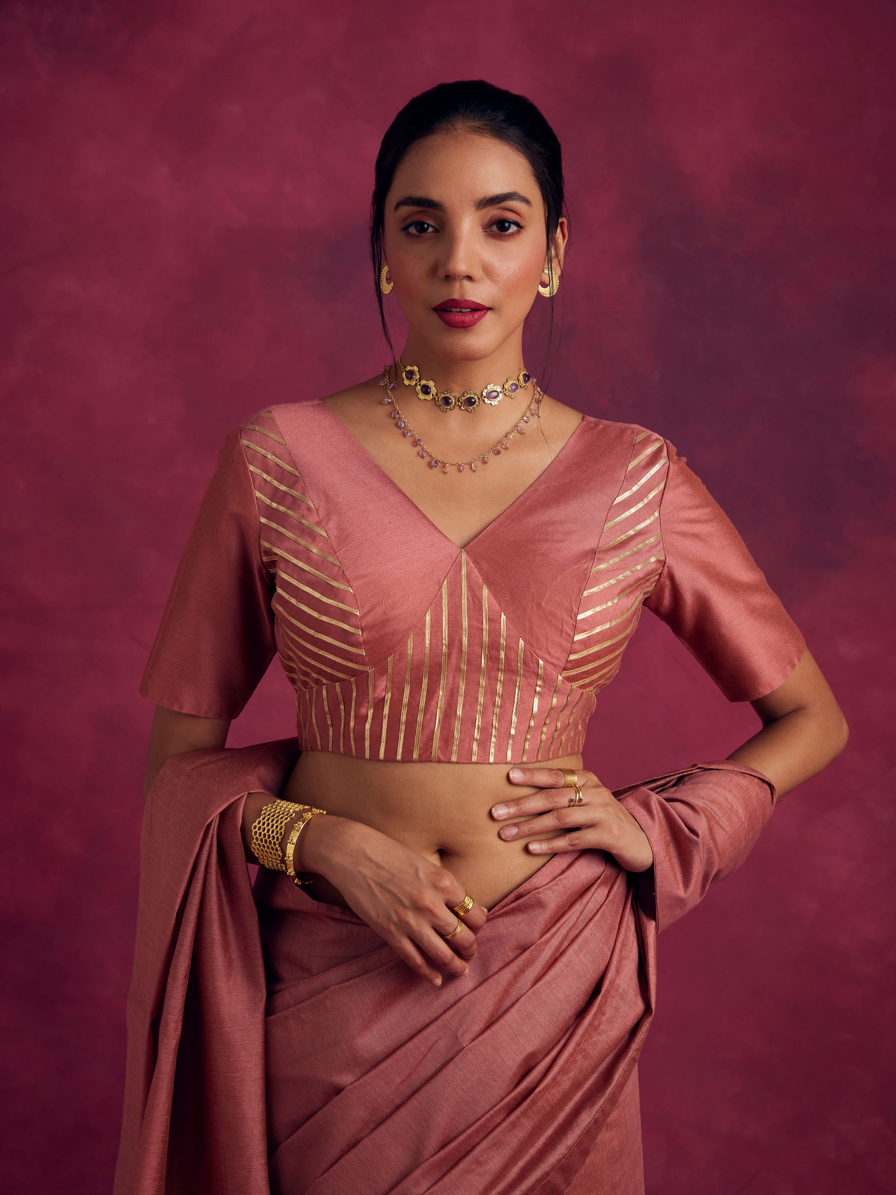 Banarasi blouse with gota patti detail-Rose brown
