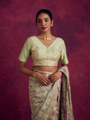 Banarasi blouse with gota patti detail- Pistachio green