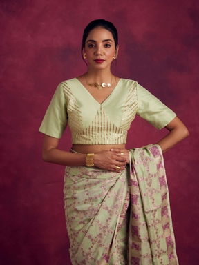 Banarasi blouse with gota patti detail- Pistachio green