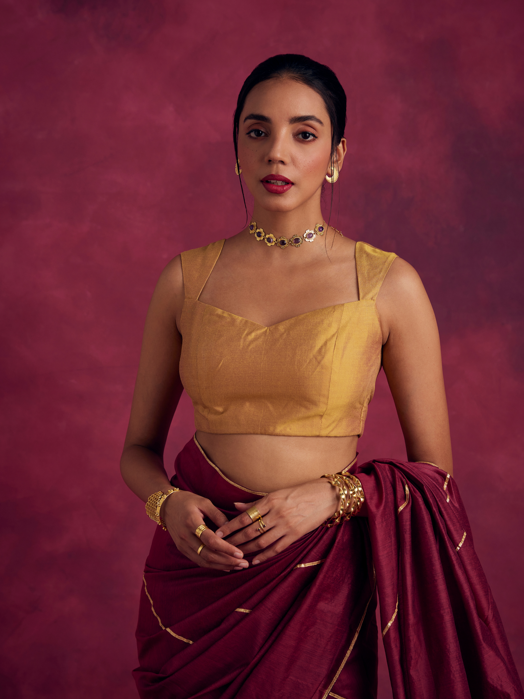 Anne neckline blouse- Metallic gold