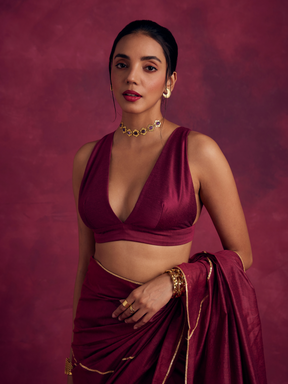 Plunge neckline blouse- Cabaret pink