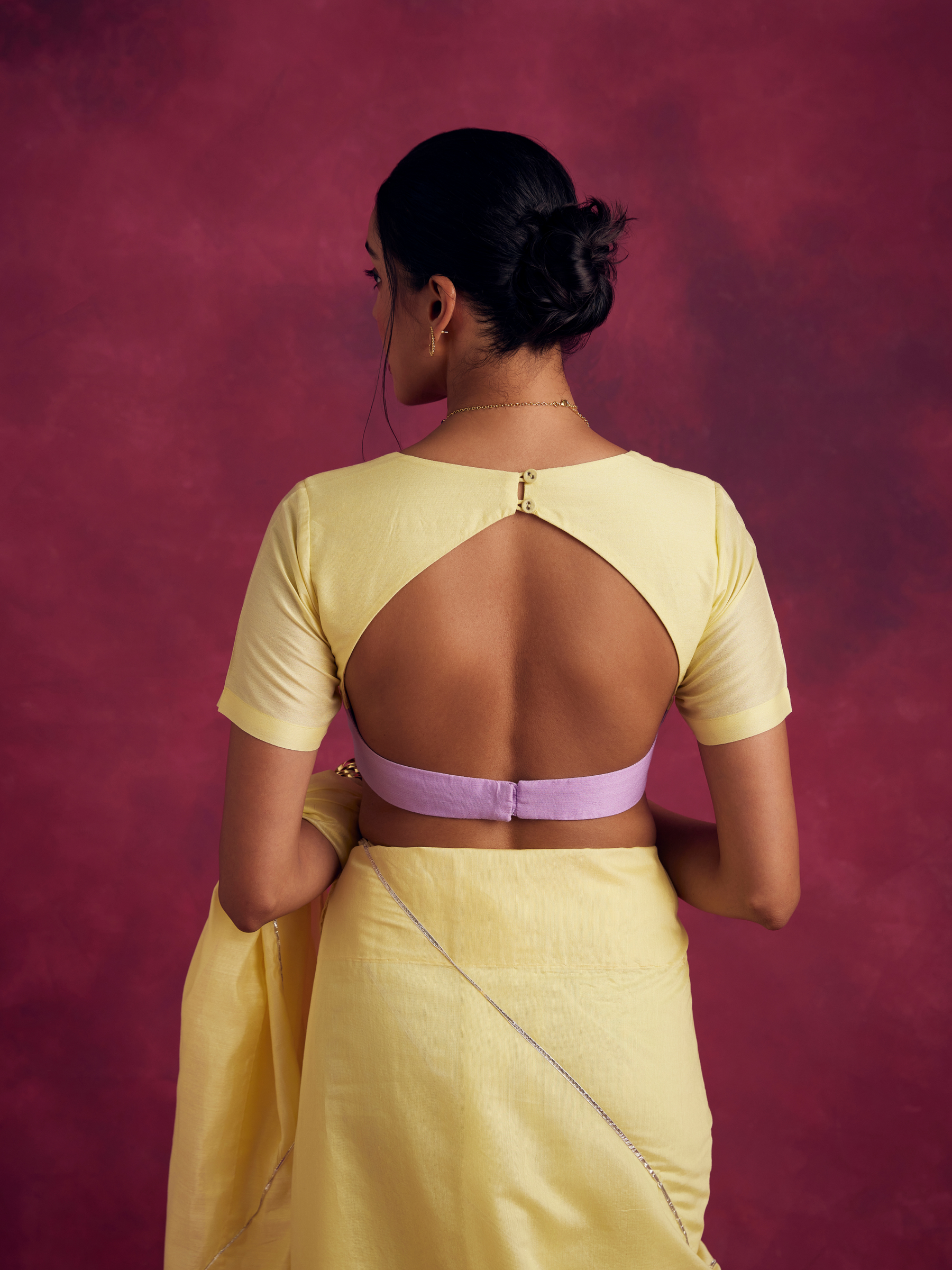 Square neckline dual color blouse- Lemon yellow