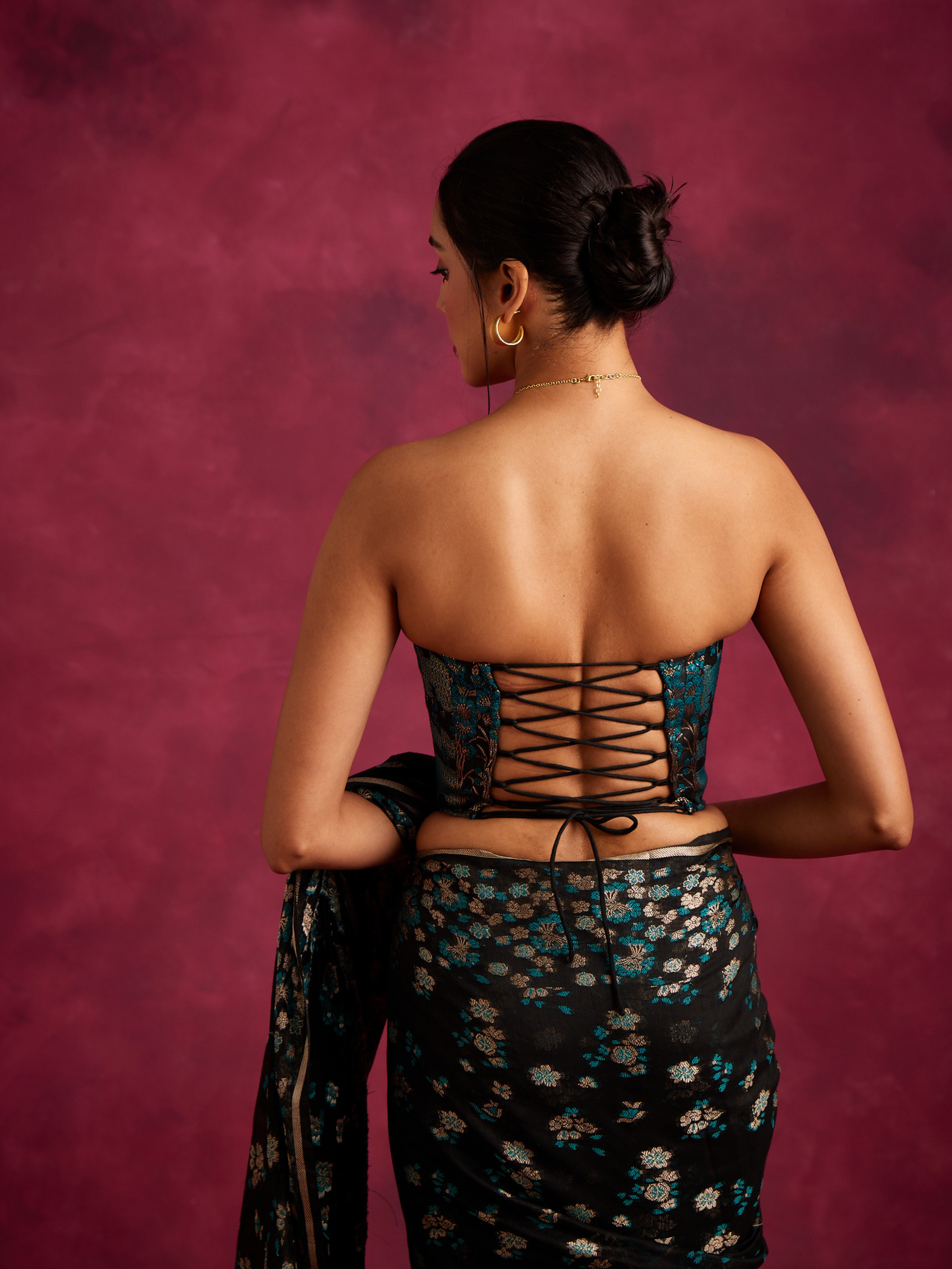 Banarasi paneled corset - Black