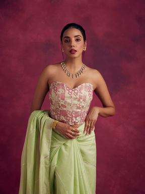 Banarasi paneled corset - Pistachio green