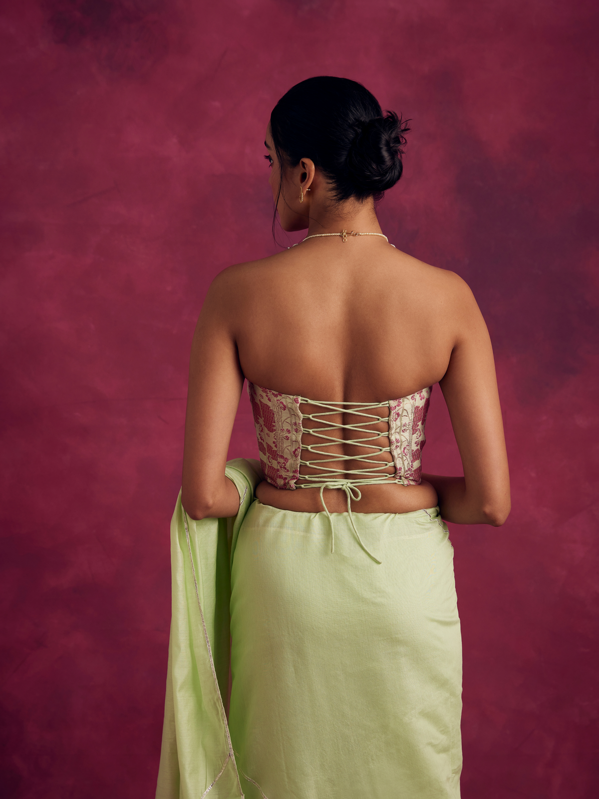 Banarasi paneled corset - Pistachio green
