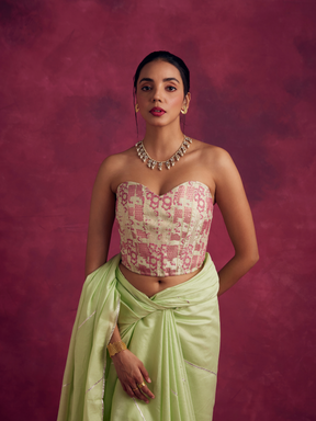 Banarasi paneled corset - Pistachio green