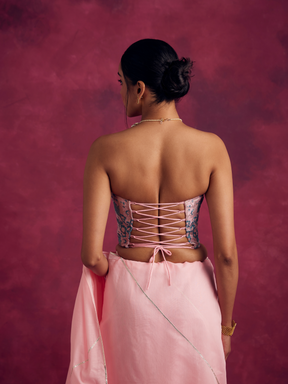 Banarasi paneled corset - Sakura pink