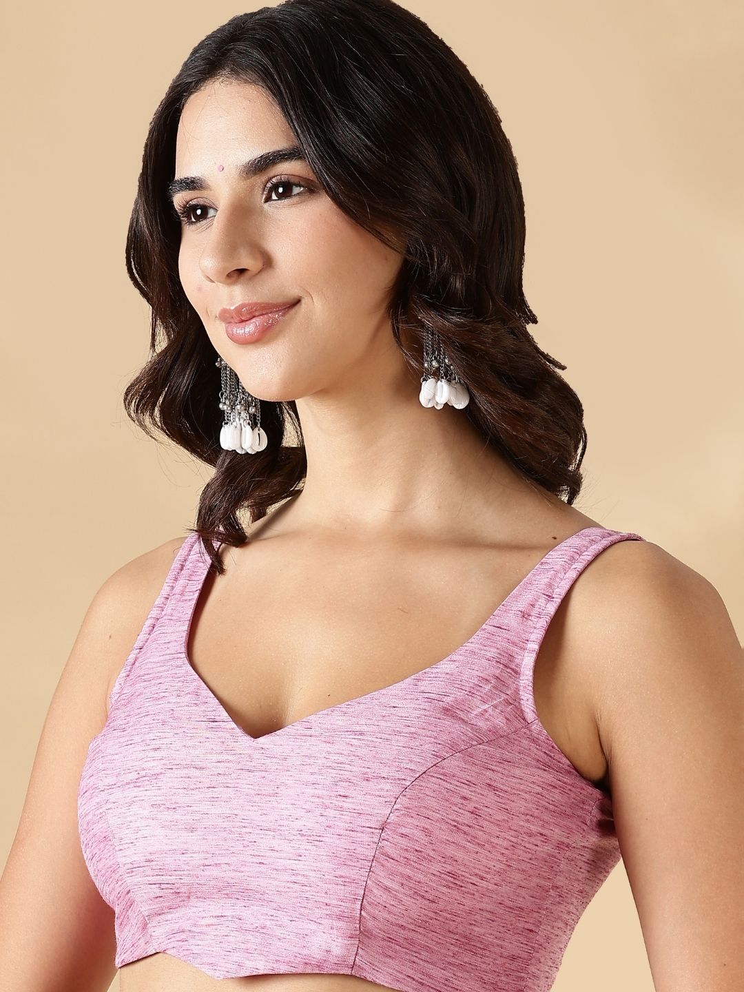 Plunge neck Blouse-pink