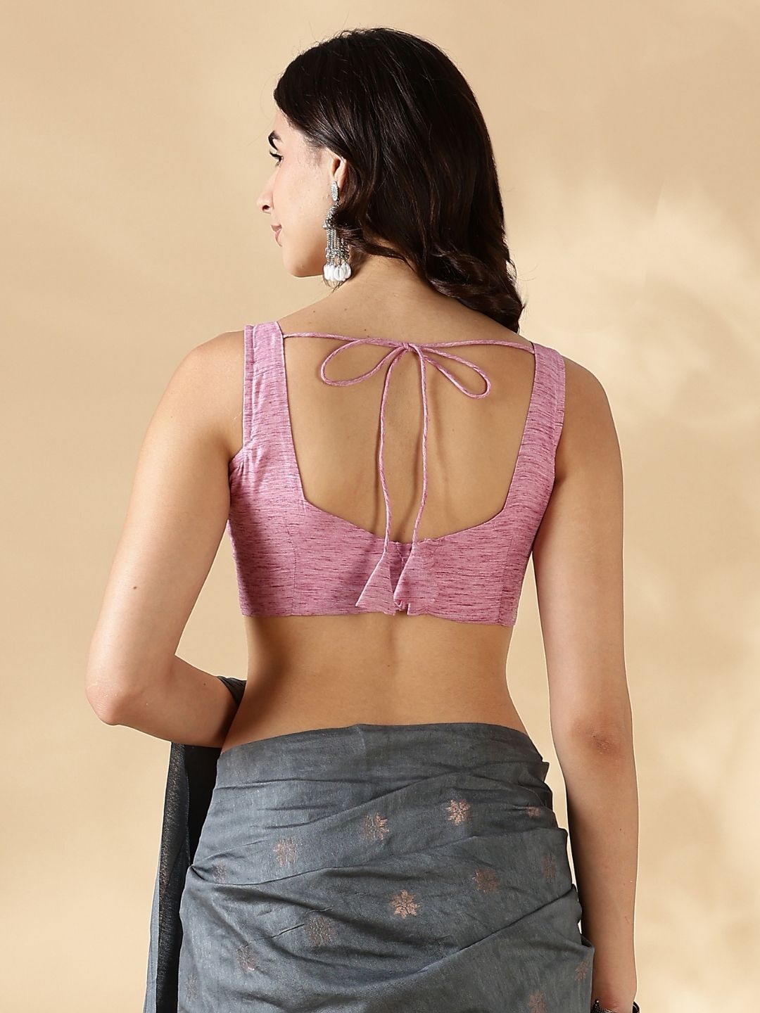 Plunge neck Blouse-pink
