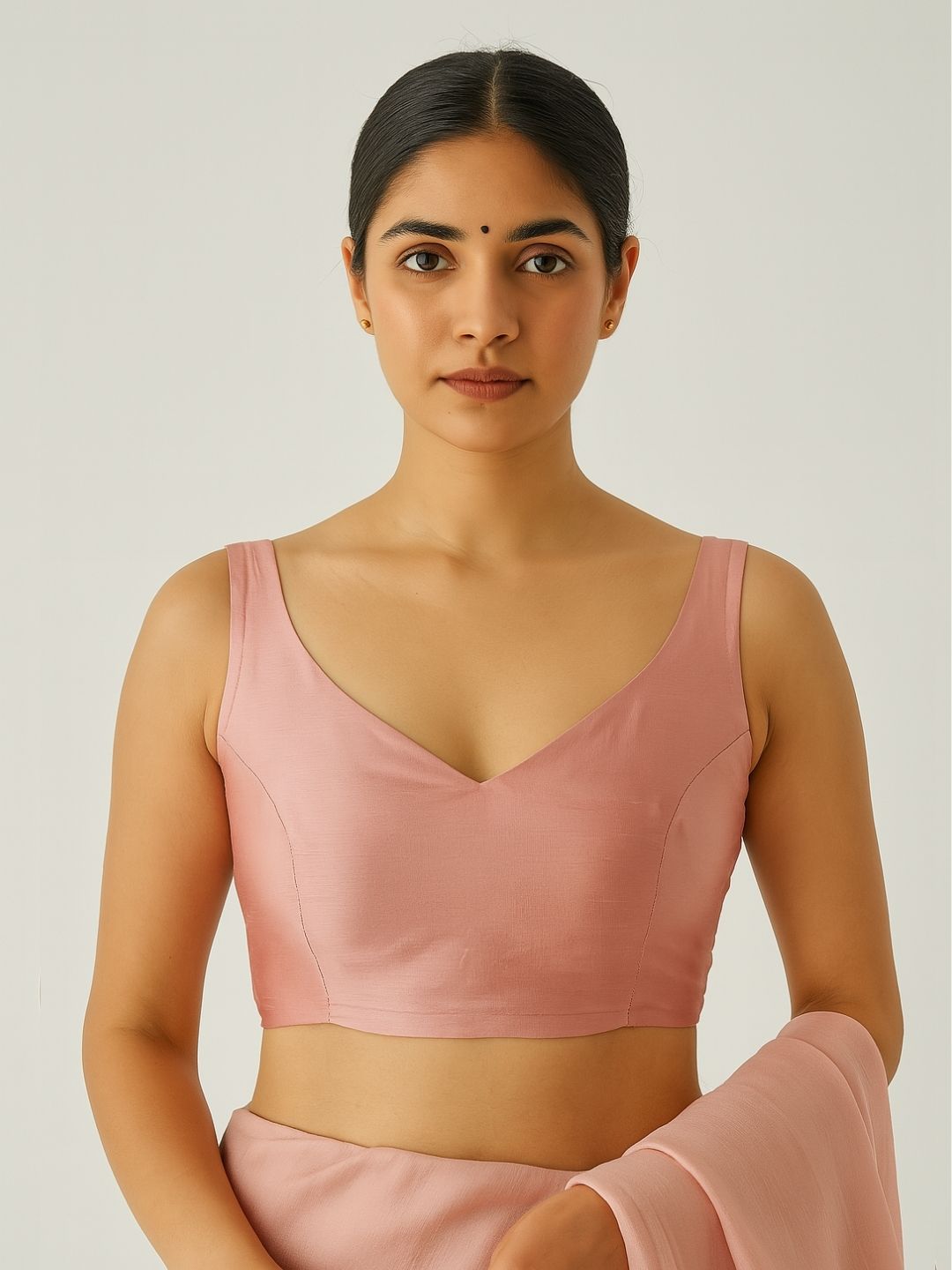 Plunge neck Blouse- peach