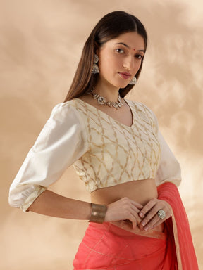 Puff sleeve zari banarasi blouse- Cream