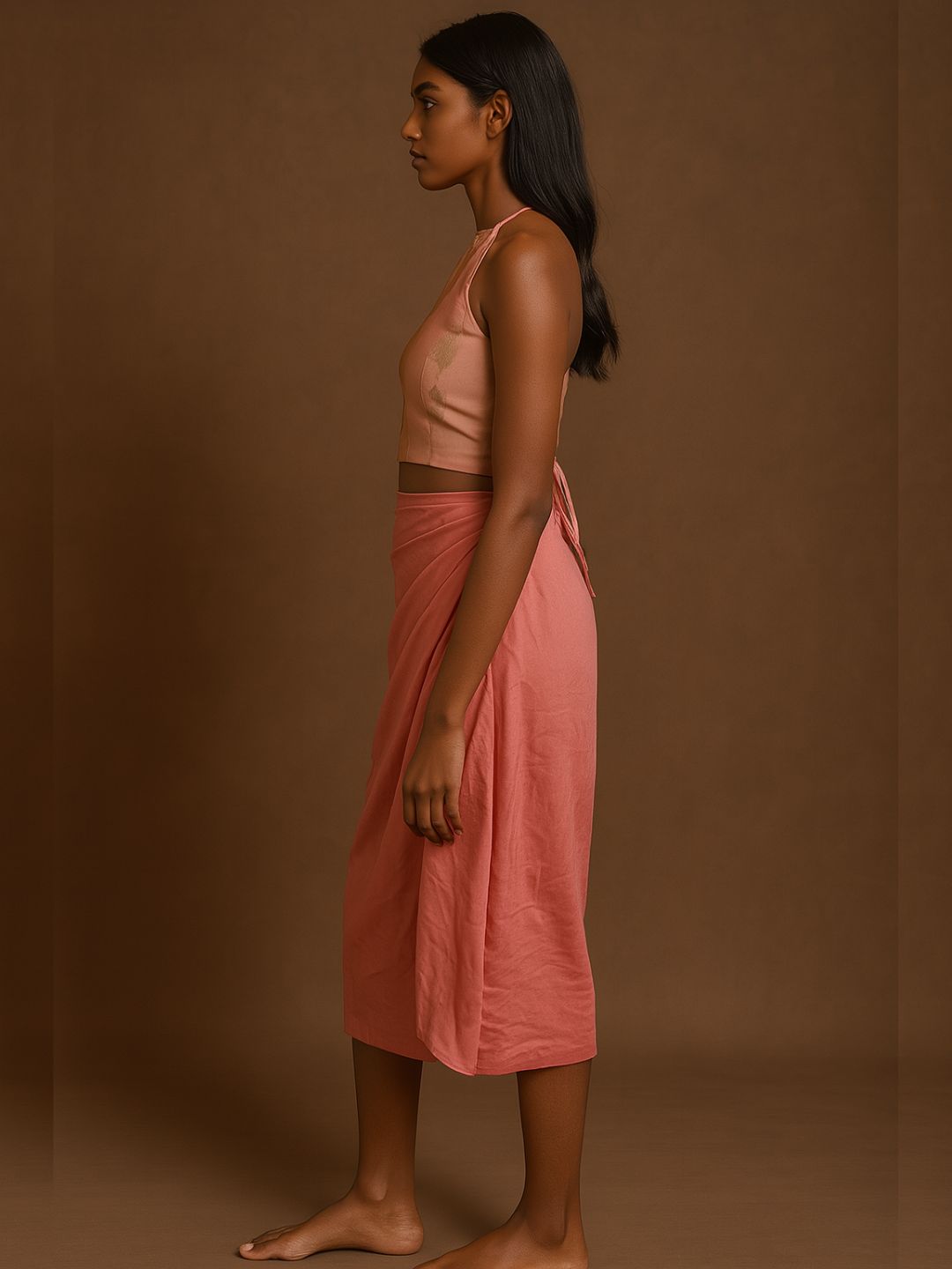 Halter neck crisscross back tie up blouse- Pink