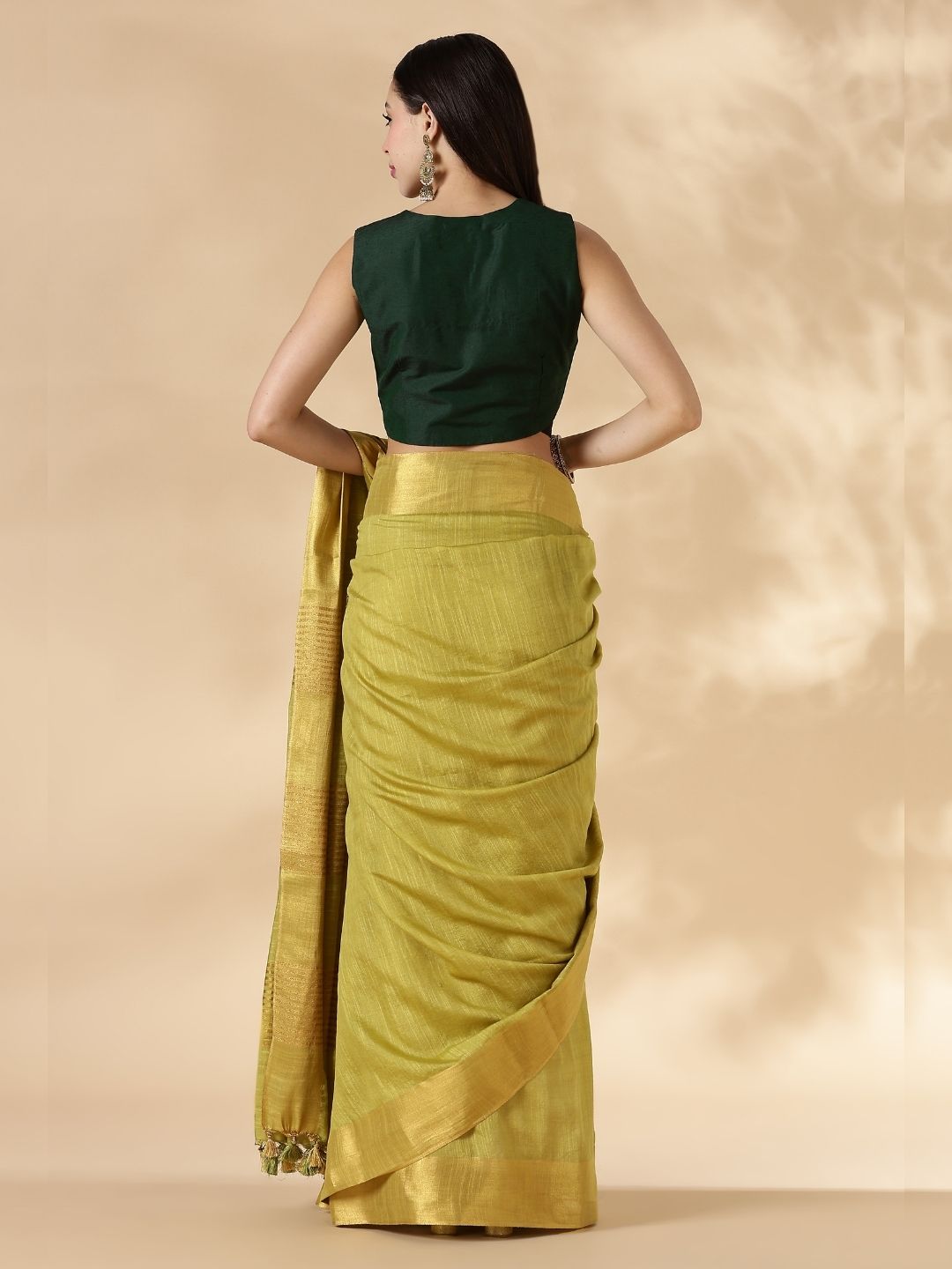 Green Sleeveless Round Neck Front Open Blouse