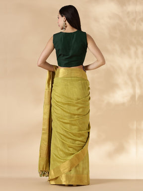 Green Sleeveless Round Neck Front Open Blouse