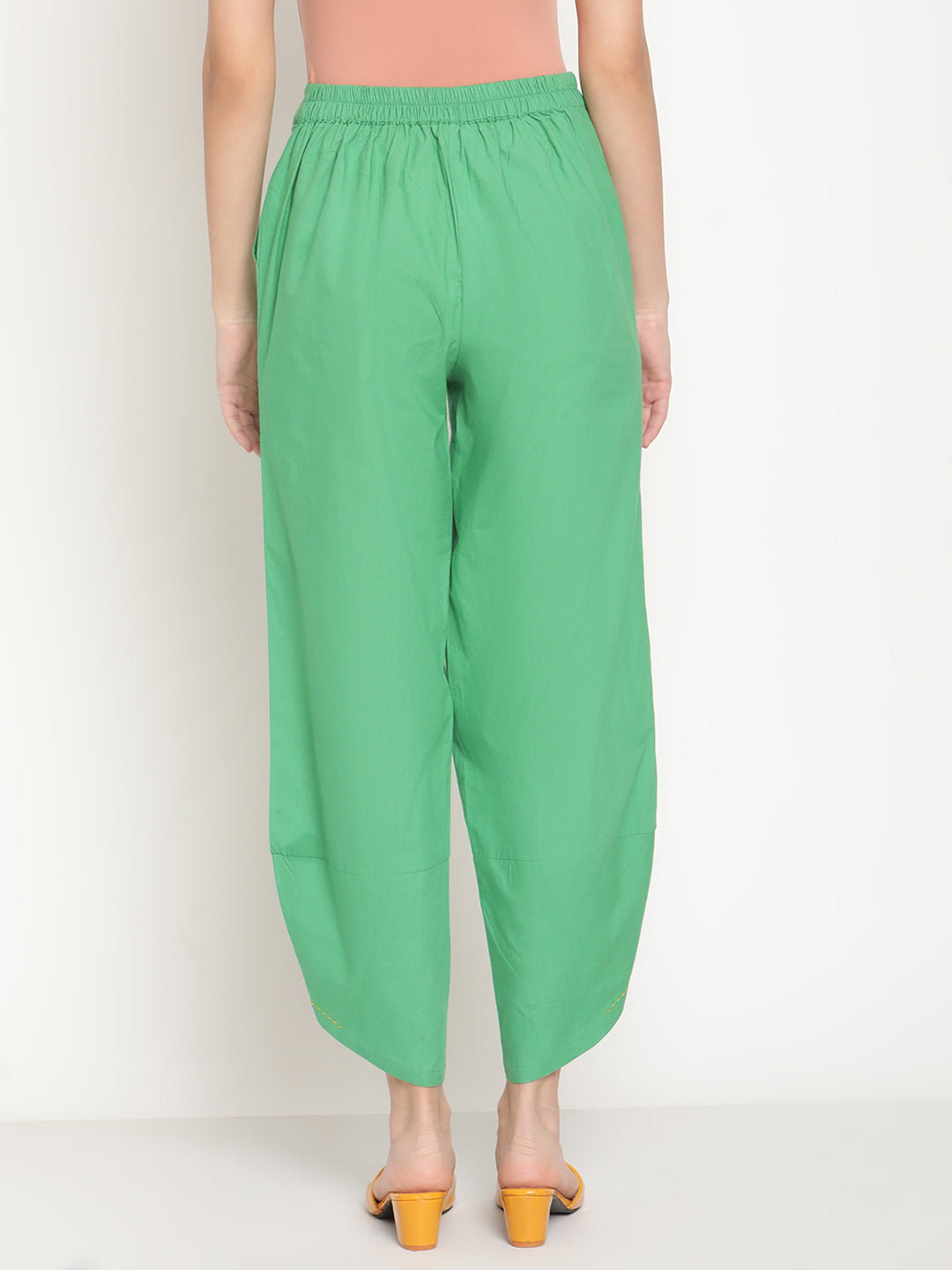 Cotton Flex Fern Green Overlapped Hem Pants