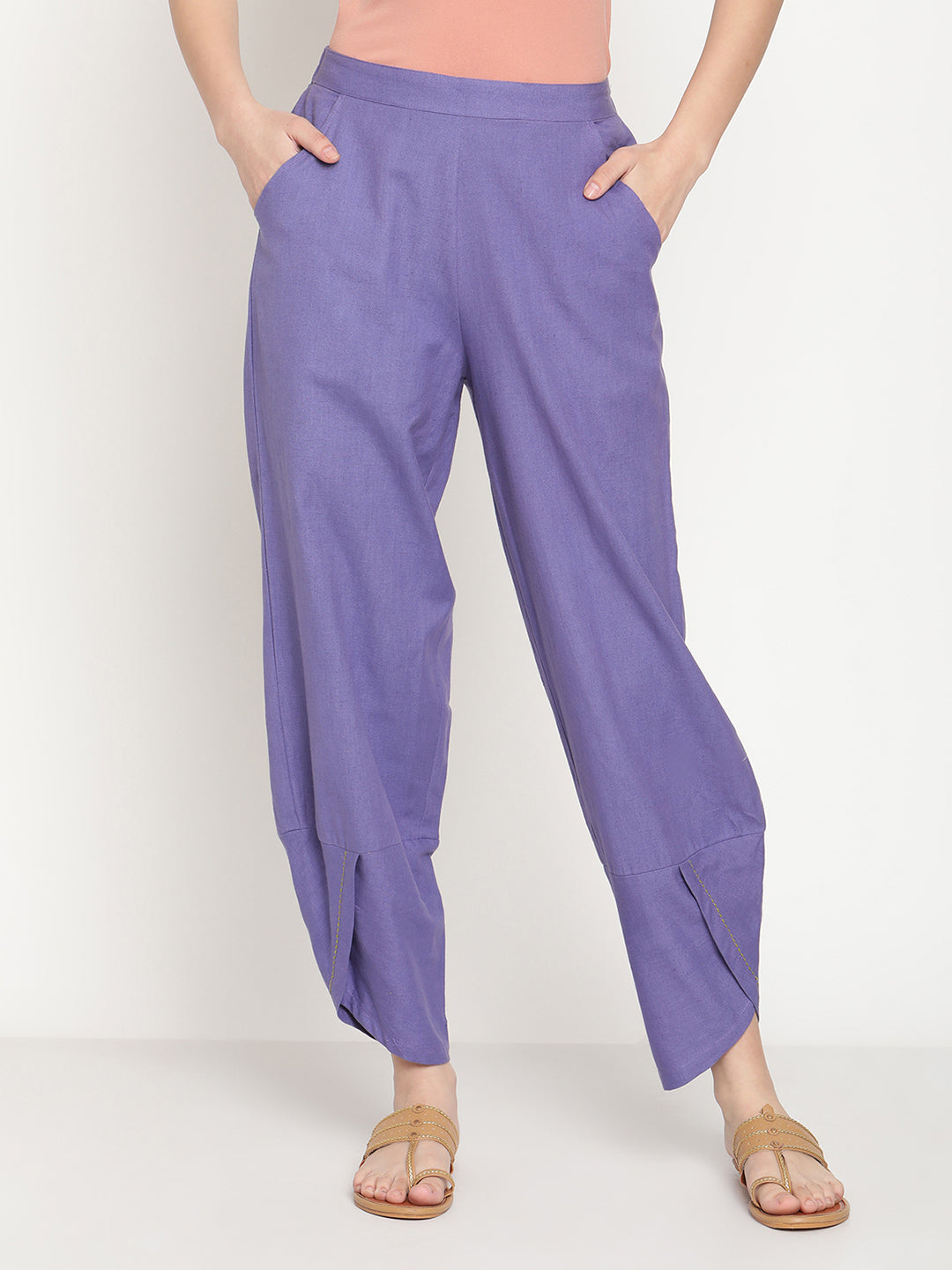 Cotton Flex Very Peri Overlapped Hem Pants