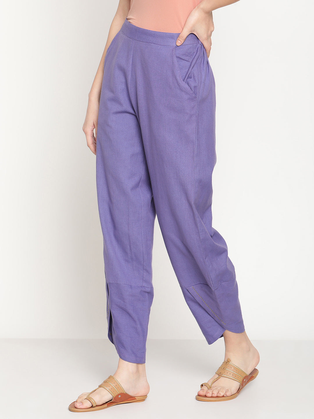 Cotton Flex Very Peri Overlapped Hem Pants