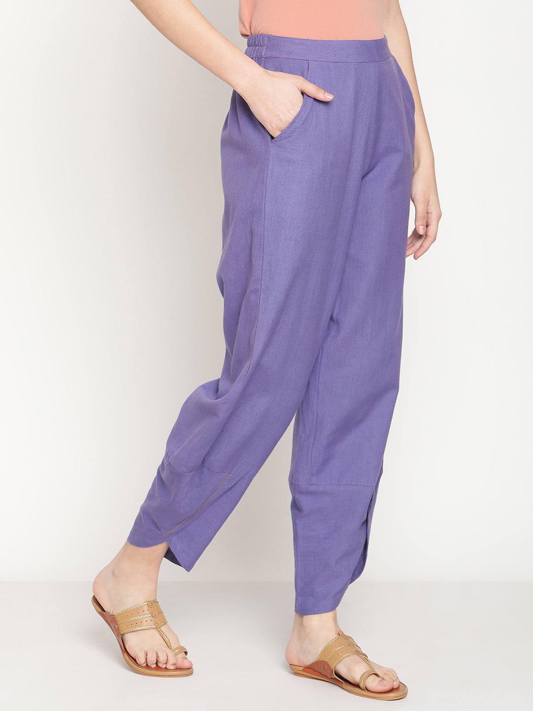 Cotton Flex Very Peri Overlapped Hem Pants