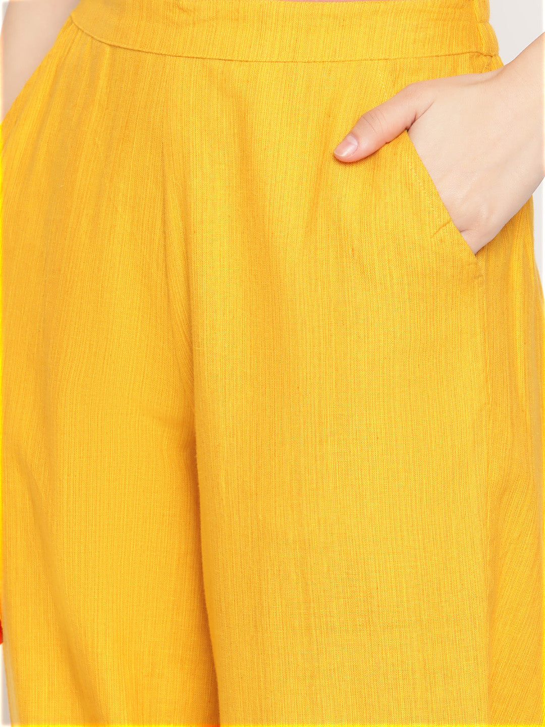 Cotton Flex Ochre Yellow Overlapped Hem Pants
