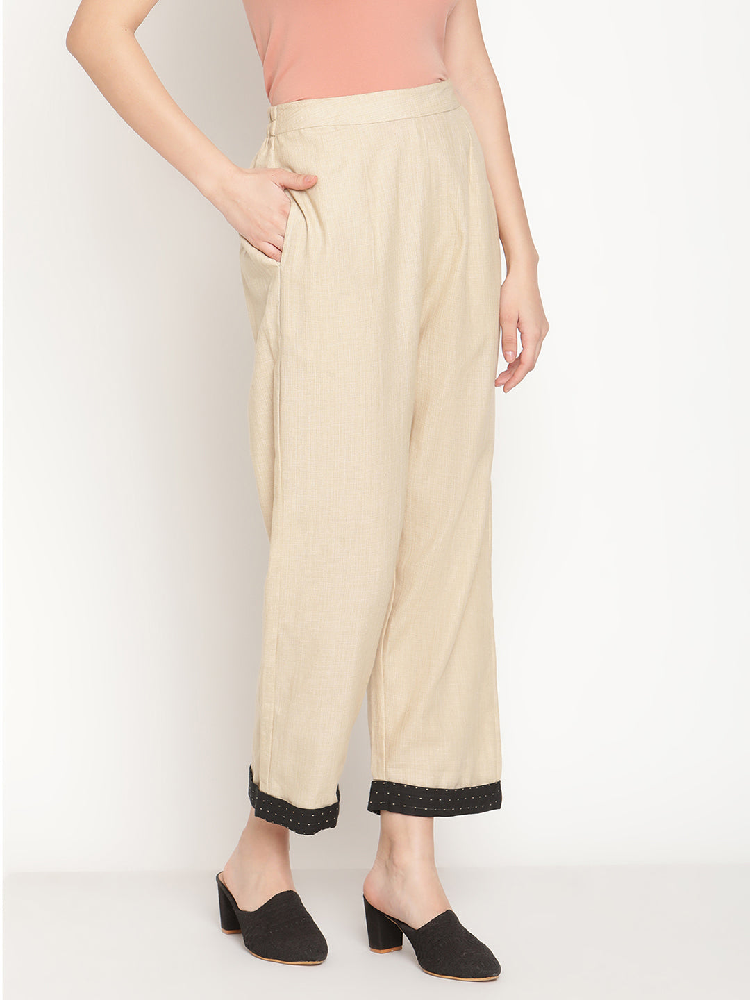 Ikat Beige Cream Straight Pants