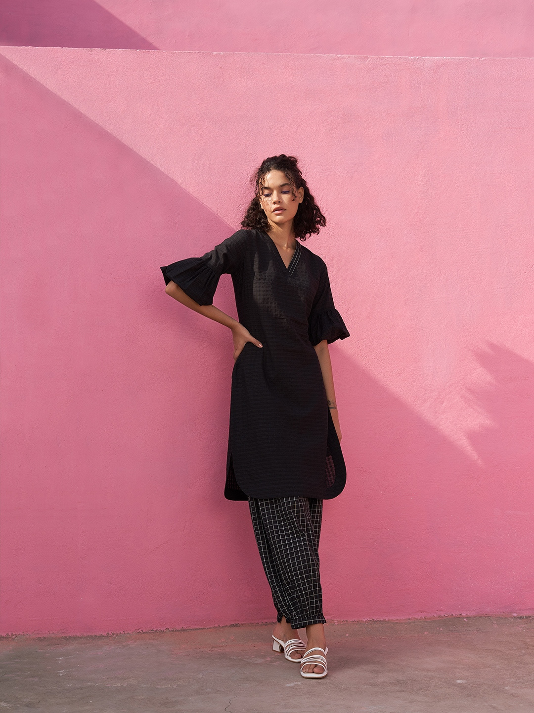 Black Big check Pathani Pants