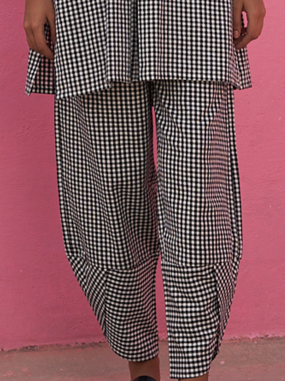 Gingham Checks Overlapped Hem Pants