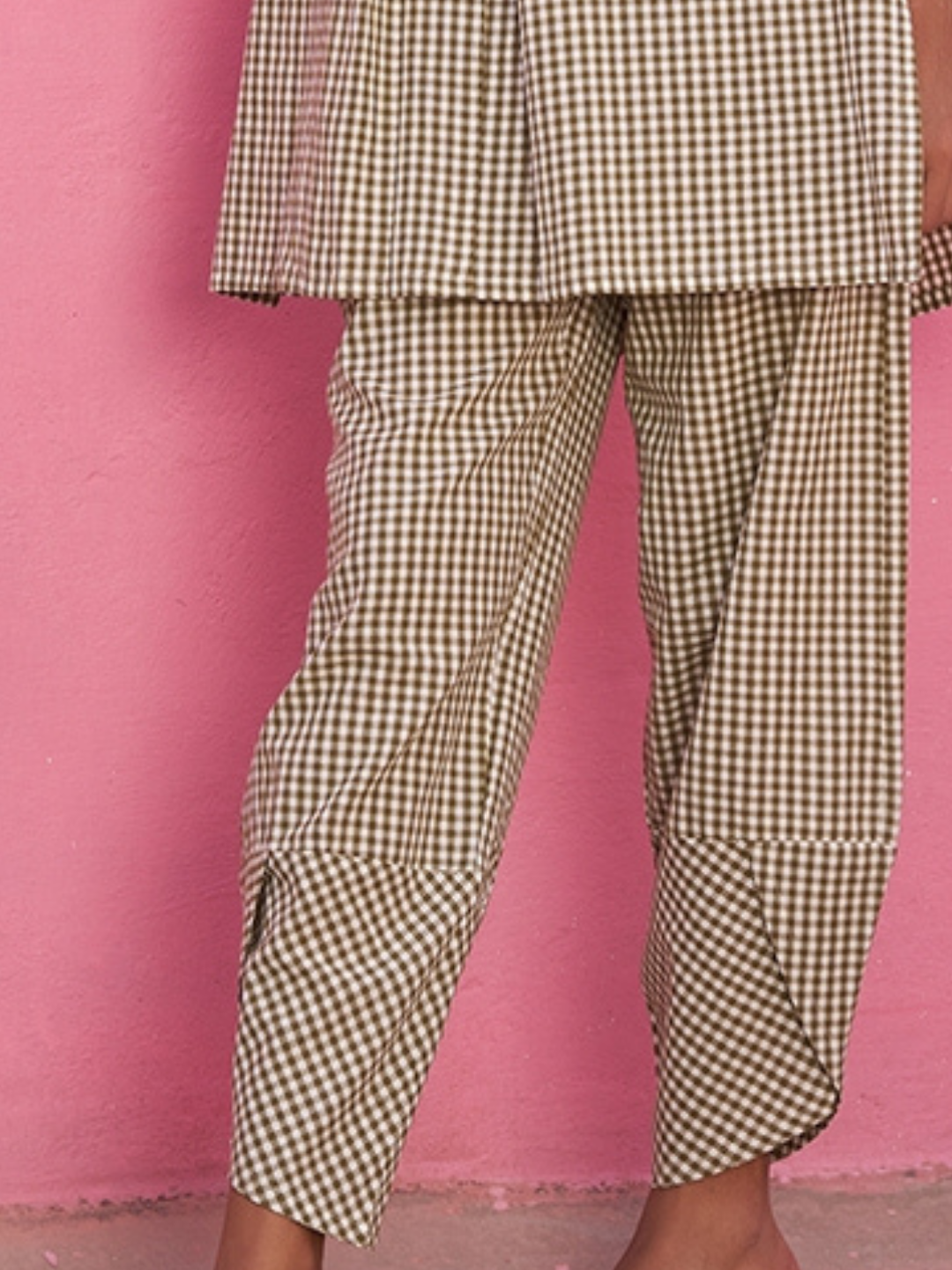 Gingham Checks Overlapped Hem Pants