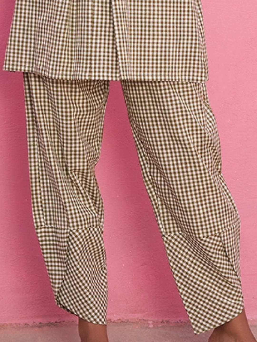 Gingham Checks Overlapped Hem Pants