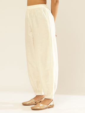 Cotton Viscose Elasticated Pathani Pants-Pearl White