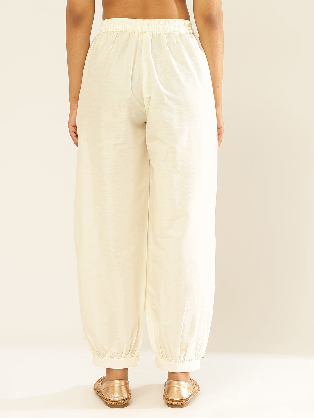Cotton Viscose Elasticated Pathani Pants-Pearl White