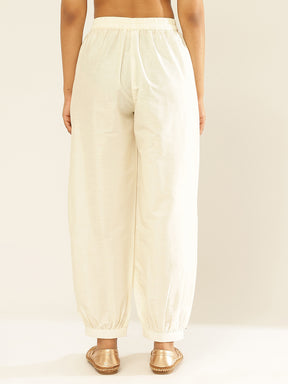 Cotton Viscose Elasticated Pathani Pants-Pearl White