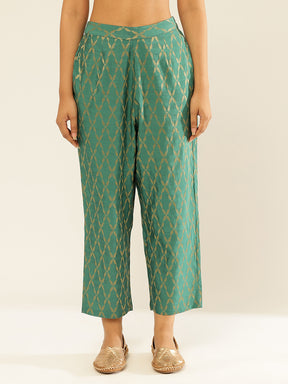 Banarasi Zari Straight Pants-Spectra Green