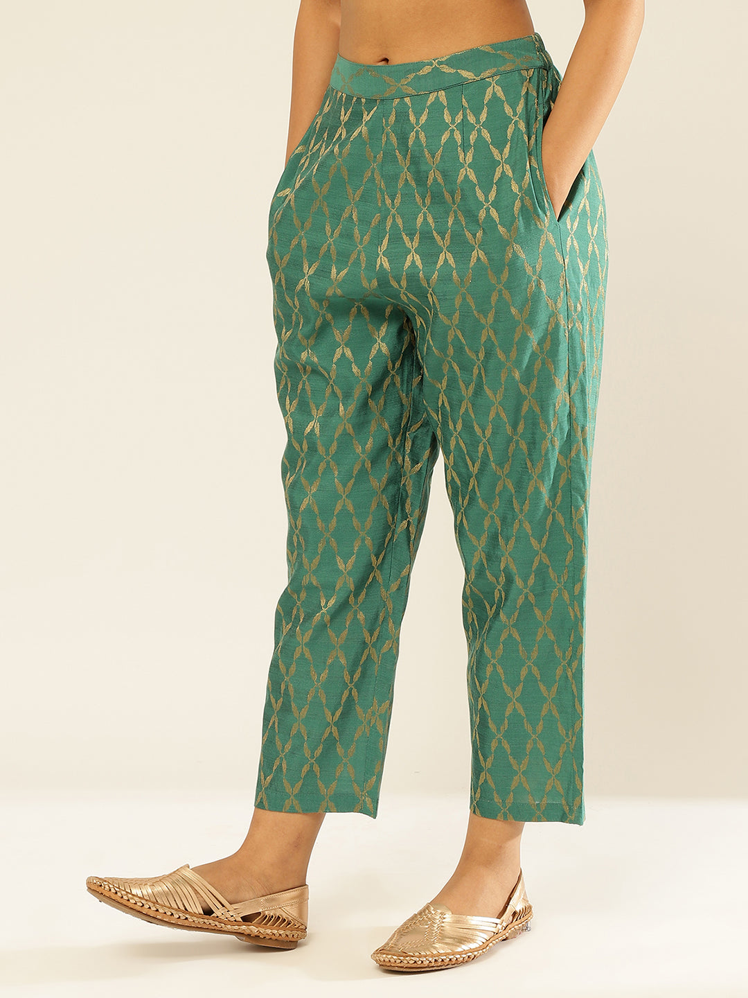 Banarasi Zari Straight Pants-Spectra Green