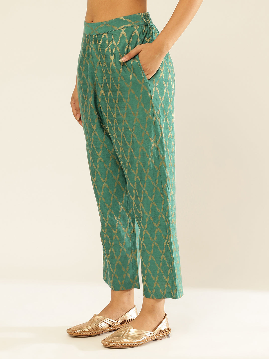 Banarasi Zari Straight Pants-Spectra Green