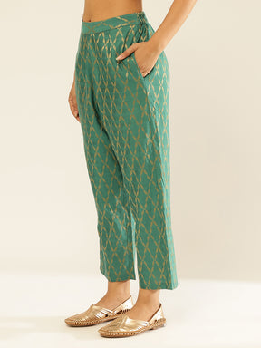 Banarasi Zari Straight Pants-Spectra Green