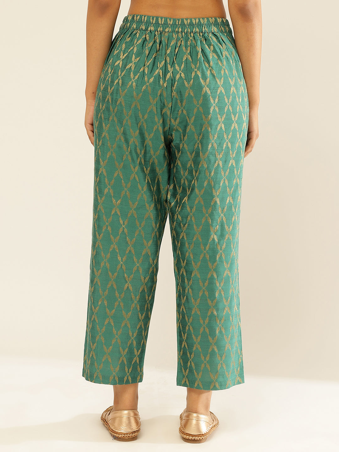 Banarasi Zari Straight Pants-Spectra Green