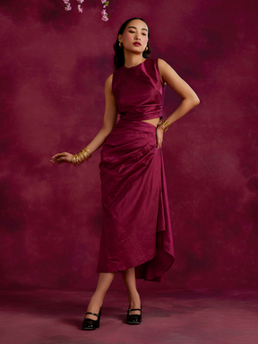 Pleated asymmetric drape skirt- Cabaret pink