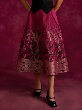 Panelled skirt with zari work hem- Cabaret pink