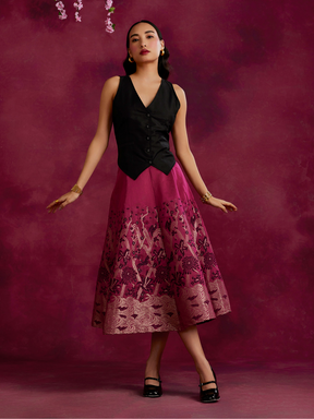 Panelled skirt with zari work hem- Cabaret pink