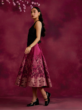 Panelled skirt with zari work hem- Cabaret pink
